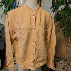 JJill Tan Linen Pearl Snap Banded Collar Short Jacket Sz Lg Label Says Xl